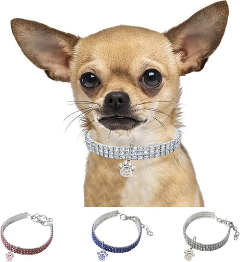 Adjustable Rhinestone Pet Collar, Sparkling 3 Rows Crystal Diamond Dog Collars for Small Medium Large Pets, C-Pink, L