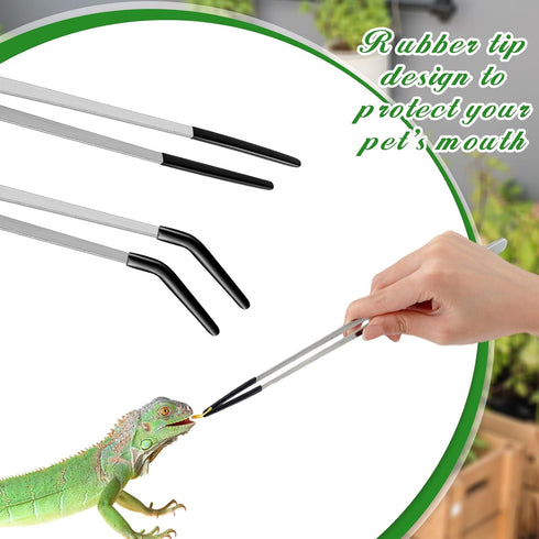 2 Pcs Extra Long Stainless Steel Reptile Feeding Tongs, Bearded Dragon Aquarium Straight and Curved Long Tweezer