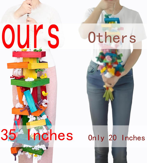 35" Extra Large Parrot Toys - Chewable Foraging Toys for Macaws, African Grey, Amazon Parrots - Durable Bird Cage