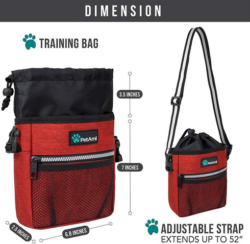 PetAmi Dog Treat Pouch, Training Bag Holder for Kibbles, Poop Bag Dispenser, 3 Ways to Wear (Red)