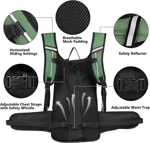 NONSAR 3L Hydration Backpack Pack with Insulated Water Bladder, Daypack for Hiking, Running, Climbing, Rave, Festival,