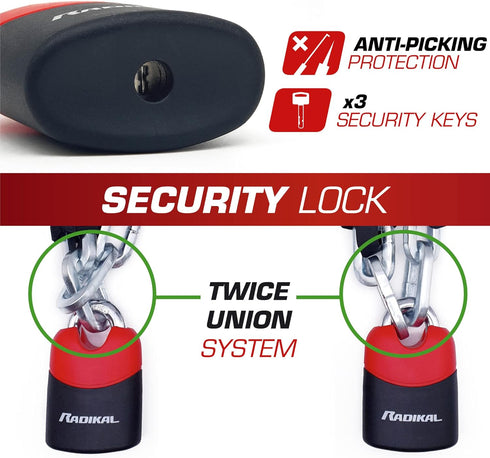 RADIKAL RK4120 Motorcycle Chain Lock, Cemented Steel, 3.93ft Long, High Security Padlock