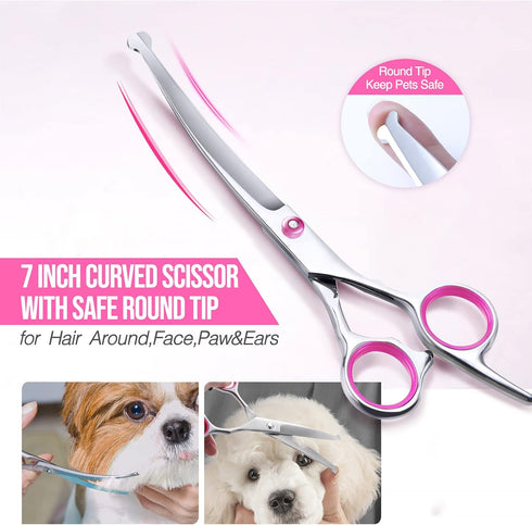 Gimars Dog Grooming Scissors Kit, Professional 4CR with Safety Round Tip, 5 in 1 Heavy Duty Shears