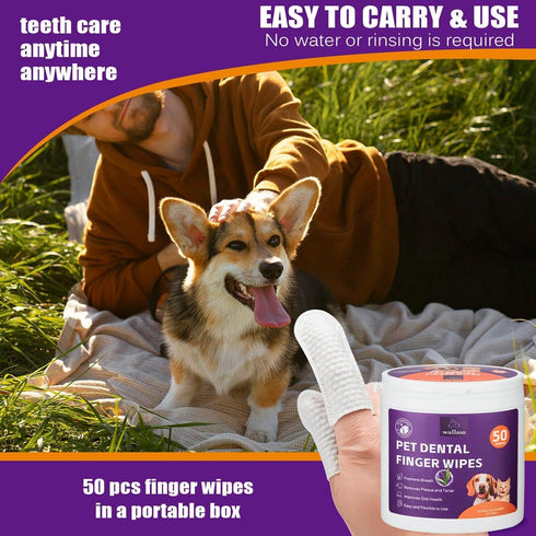 Teeth Cleaning Finger Wipes for Dogs & Cats, Soft Disposable Pet Dental Care Wipes, Gentle Cleaning (100 wipes)