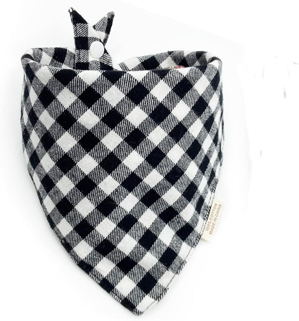 ZIRVYIR Christmas Plaid Dog Bandana with Button, Fall Dual Layer Scarf Soft Cotton