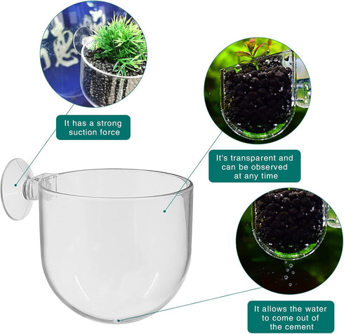 5 Pcs Plastic Aquatic Plant Pots, Aquarium Planter with Suction Cups for Fish Tank Holder