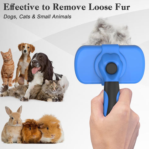 Swihauk Self Cleaning Slicker Brush - Skin Friendly Deshedding Tool for Dogs & Cats, Blue, Suitable for Shedding Pets