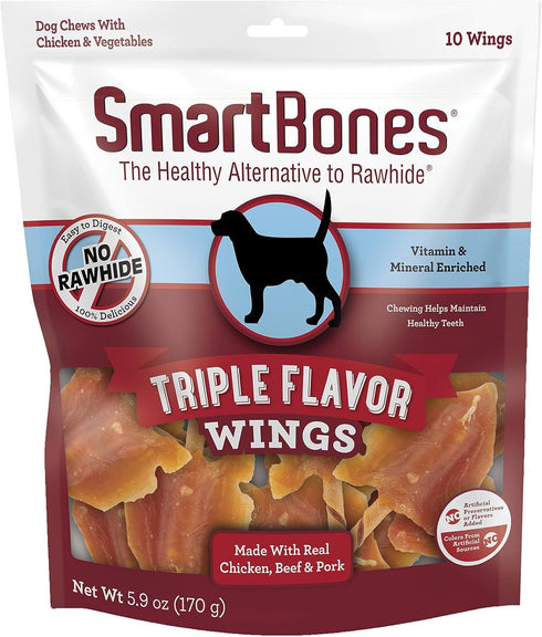 SmartBones Rib and Wing Chews, No Artificial Colors or Preservatives, Fun Shaped Triple Flavor Chew for Dogs