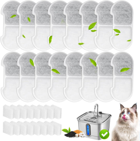 HOETEK 16+16 Pack Replacement Filters for SEIRMEP 101oz/3L Stainless Steel Cat Water Fountain,