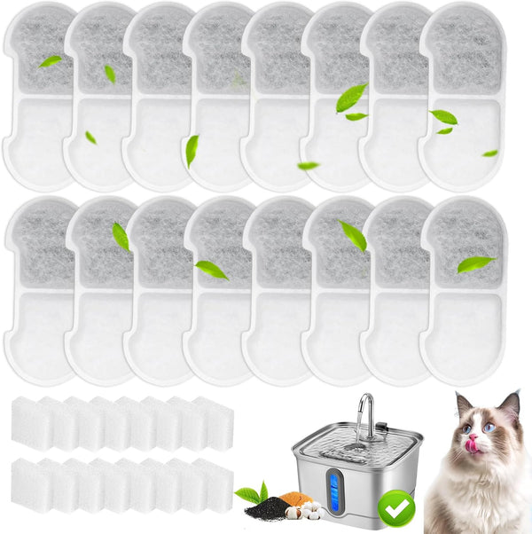 HOETEK 16+16 Pack Replacement Filters for SEIRMEP 101oz/3L Stainless Steel Cat Water Fountain,