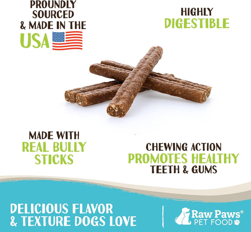 Raw Paws Alternative Soft Bully Sticks for Dogs, 6-inch, 15-ct - Made in USA - Dog Chews Rawhide Free - Soft Dog Chews for Senior Dogs - Rawhide Free Dog Treats - Puppy Chews for Teething