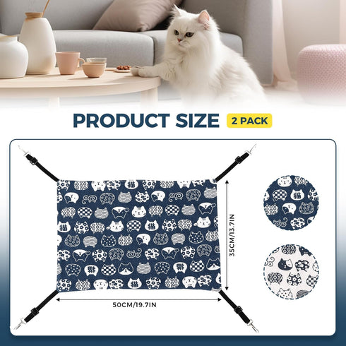 Cat Hammock for Cage, Reversible 2-Pack Adjustable Soft Sleeping Bed for Cats, Ferrets, Puppies, Small Animals (M, CAT)