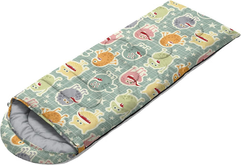 Kids Sleeping Bag for Boys and Girls - Monster Alien Print, Lightweight Warm Portable Waterproof Sleeping Bag