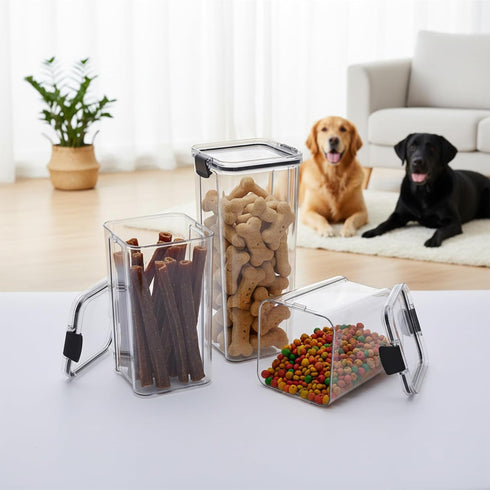 Lolytama 3 Set Pet Food Storage Containers, Airtight Dog Food Storage Container with Locking Clips, Dog Treat Container
