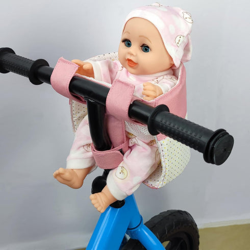 Kids Bike Basket, Soft Doll Bike Seat, Girls Bicycle Basket for Toy Doll Storage, Pink Patchwork White
