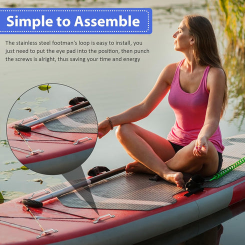 Stainless Steel Footman Loop with Flat Head Tapping Screws, Bimini Top Strap for Kayak and Boat