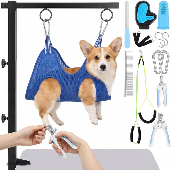 Sunnymove 13 Pcs Adjustable Dog Grooming Arm with Clamps, Adjustable Height 27"-37", Pet
