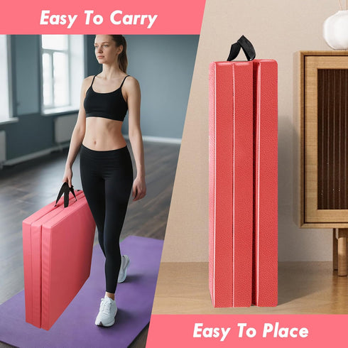 6ft 2ft 2-Inch x Folding Gymnastics Mat - Thick High Density Foam Yoga Mat, Non-Slip Gym Floor Mat for Home Workouts