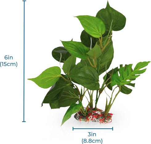 SunGrow Plastic Leaf Plant, Heavy-Duty Ceramic Base, Hiding Spot for Fish and Reptiles, 10 Inches