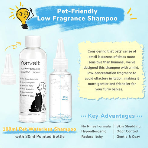 Yonvelt 10Pcs Set 100ml Gift-Set Mist Spray Brush Kit for Cats & Dogs, Hair Health & Grooming with Waterless Shampoo
