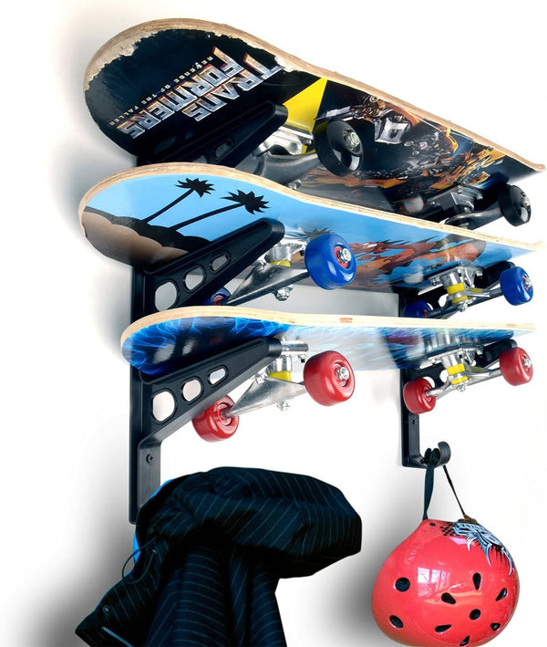 Skateboard Storage Rack - Wall Mounted Hanger for Longboard Organizer, Space Saving for Skateboards and Gear