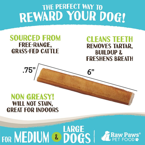 Raw Paws Jumbo Bully Sticks, 6" (5 Pack) - Extra Thick for Medium to Large Breeds, Long Lasting Chews