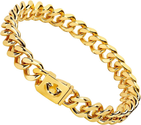 Gold Dog Chain Collars 18K Metal Cuban Link with Secure Buckle for Small Medium Large Dogs