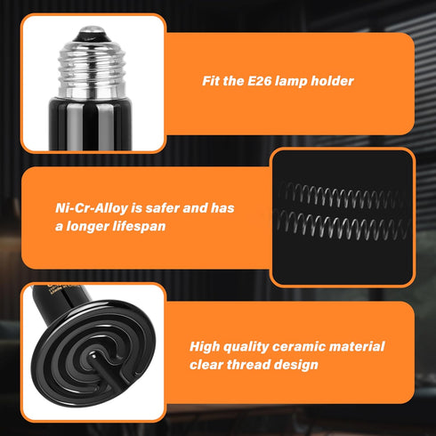 150W Bulb 2 Pack Simple Deluxe Ceramic Heat Emitter Reptile Heat Lamp No Light Emitting Brooder Coop Heater