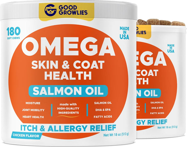 Omega 3 Fish Oil for Dogs, 360 Ct, Skin & Coat Chews, Allergy Support, Salmon Oil for Joint Health