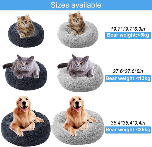 50cm Calming Plush Donut Dog Cat Bed, Soft Round Bed Cushion for Small Dogs Cats, Washable for Improved Sleeping
