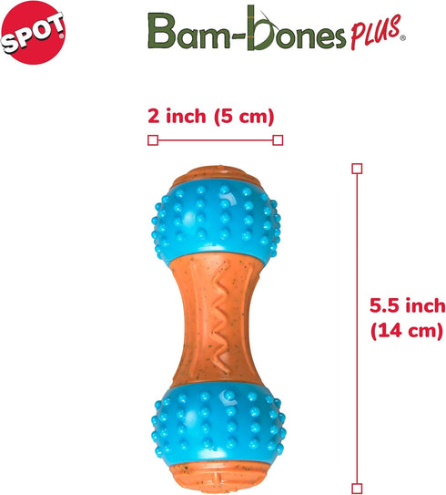 SPOT 5.5 Bam-Bones Plus Gigglers Dumbbell Durable Dog Chew Toy, for Medium Aggressive Chewers, Bamboo Fiber & Nylon