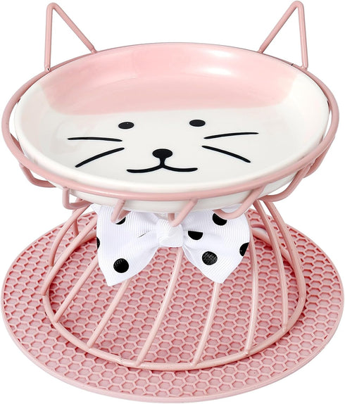 Raised Pet Food and Water Bowl, Tilted Ceramic Cat Water Bowl, No Spill, 15oz, Dishwasher Safe