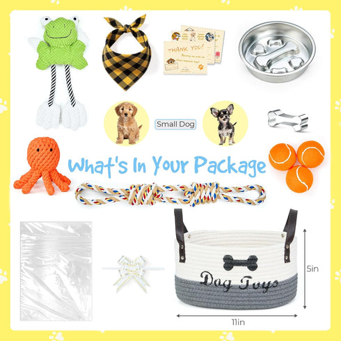 14Pcs Set New Puppy Gift Basket, Complete Premium Welcome Puppy Starter Kit and Dog Gift Basket with Dog Toys Bundle