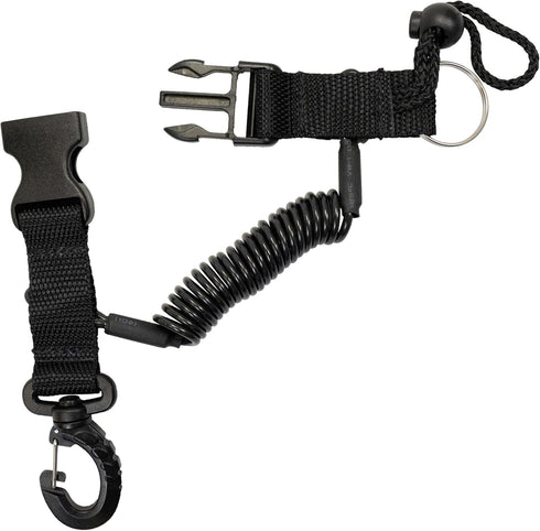 Scuba Choice Diving Black Snappy Coil Camera Lanyard Clip - 1.3m Coil with QB Buckles