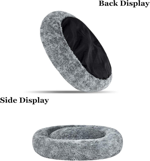 Coohom Oval Calming Donut Cuddler Dog Bed, Washable Faux Fur Cat Bed, Round Pillow Pet Bed (30"/36"/43"), Grey