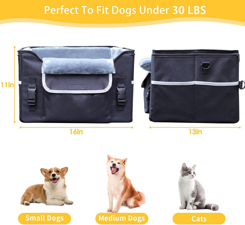 25-30 lbs(Black) Foldable Dog Car Seat for Small Dogs,Potable Puppy Booster Seat with Harness &Safety Belt, Travel Pet