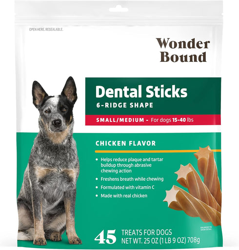 Amazon Brand - Wonder Bound Chicken Flavor Dental Sticks for Small/Medium Dogs (15-40 lbs), 45 Count