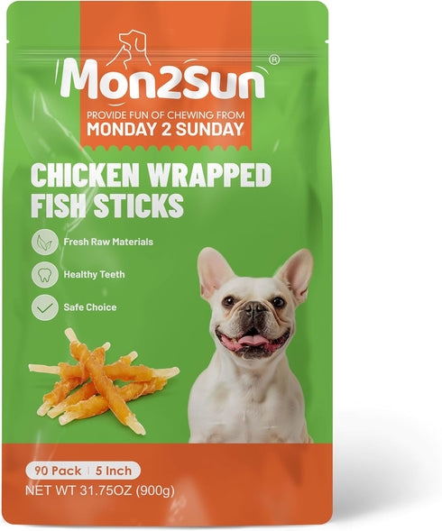 MON2SUN (31.75 -Pack 1) Rawhide Free Dog Treats Chicken Wrapped Cod Sticks for Small Dogs Healthy Training Treats Soft