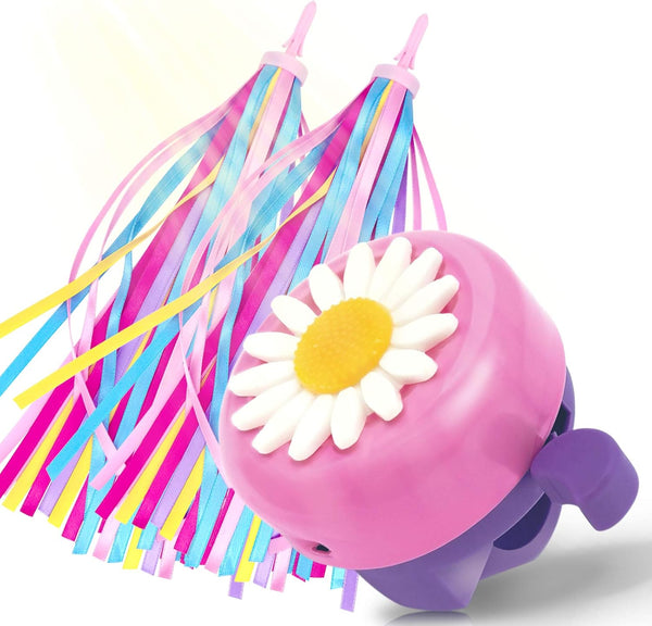 kortes Kids Bike Bell and 2 Pack Streamers, Children's Bike Accessories (Pink, Red, & Blue)