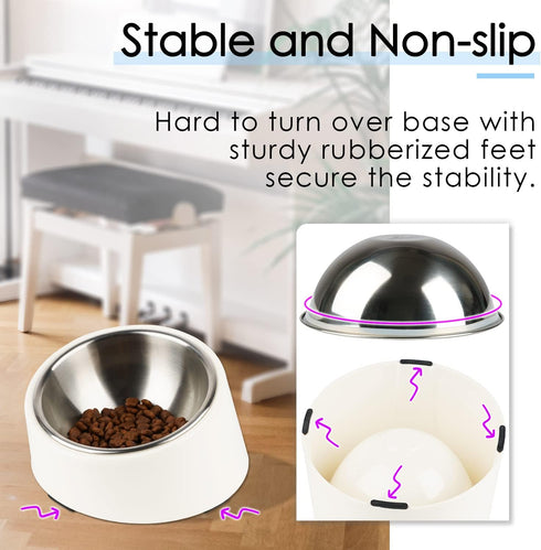 Super Design Mess Free Slanted Dog Bowl, 15° Tilted Non-Skid Feeder for Dogs and Cats, White, 0.5 Cup