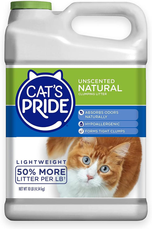 Cat's Pride Lightweight Clumping Litter, Natural, 10 Pounds, Powerful Odor Control, Unscented