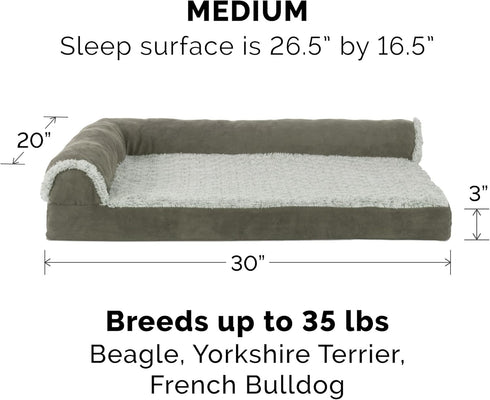 Furhaven Cooling Gel Dog Bed for Medium/Small Dogs, Removable Bolsters & Washable Cover, Two-Tone Plush Faux Fur, Dark