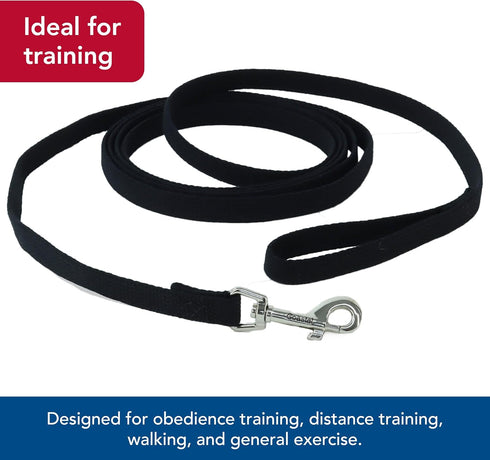 Coastal Pet Train Right Cotton Web Dog Training Leash, Black, 5/8" x 10' - 100% Cotton for Training