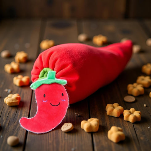 ZLmoue Funny Red Fruit Dog Toys, Vegetable Dog Toys Squeaky Plush Chili Eggplant Corn Puppy Toys for Small Dogs,Chili
