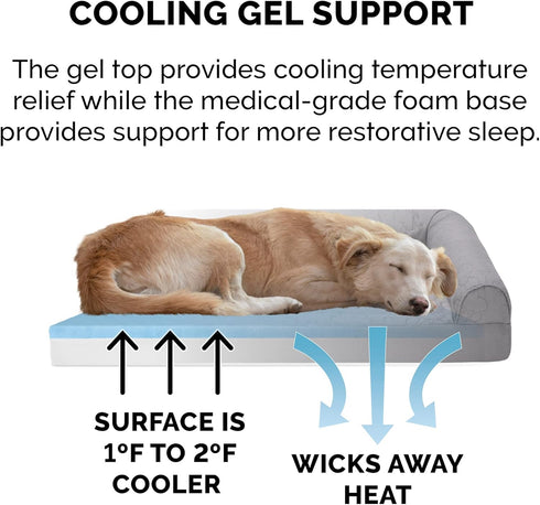 Furhaven Cooling Gel Dog Bed for Medium/Small Dogs, Removable Bolsters & Washable Cover, Up to 35 lbs, Titanium