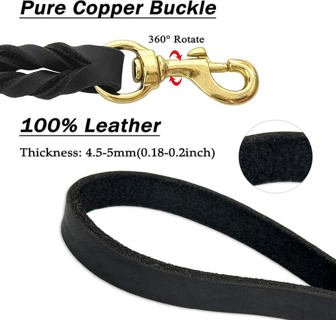Guiding Star Leather Dog Leash, 6ft Heavy Duty, Soft Durable Braided Handmade Training Leash for Large & Medium Dogs