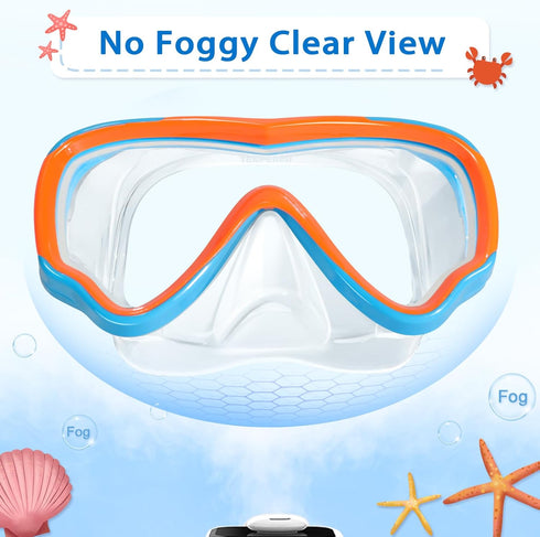 Freela Kids Swim Goggles Diving Mask for Youth 6-14, Tempered Glass Lens with Nose Cover
