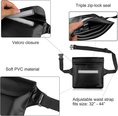 Waterproof Waist Pouch 2-Pack, Dry Bag Fanny Pack for Swimming, Snorkeling, and Beach Activities