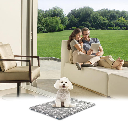 KROSER Reversible Dog Crate Pad Mat, Cool & Warm, Machine Washable, Grey & Navy Star Pattern for Small to XXX-Large Dogs