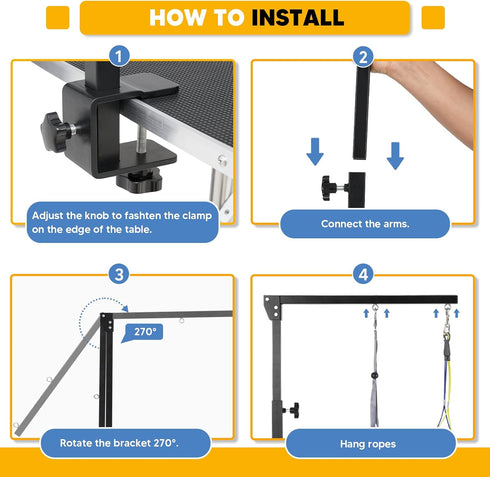 Adjustable Dog Grooming Arms with Anti-Slip Metal Clamp, Portable Arm for Table with 1 Loop Noose for Dogs/Cats
